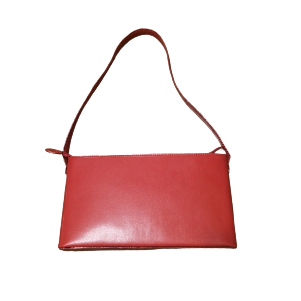 Red Baguette Shoulder Bag – Vegan Faux Leather –vintage 90s Retro Minimalist EUC